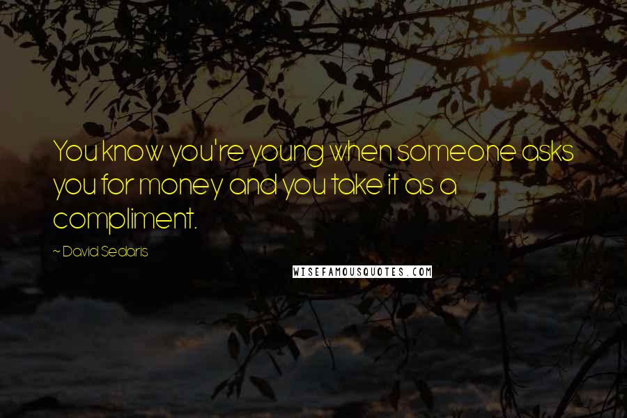David Sedaris Quotes: You know you're young when someone asks you for money and you take it as a compliment.
