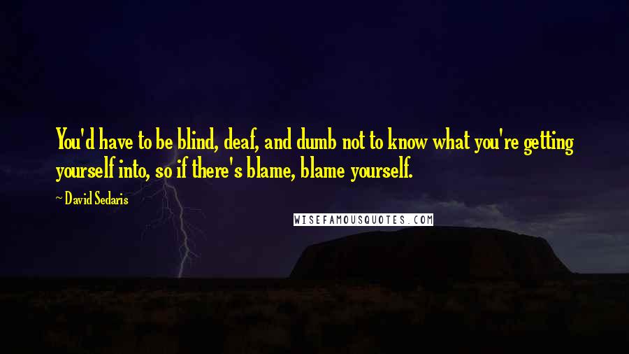 David Sedaris Quotes: You'd have to be blind, deaf, and dumb not to know what you're getting yourself into, so if there's blame, blame yourself.