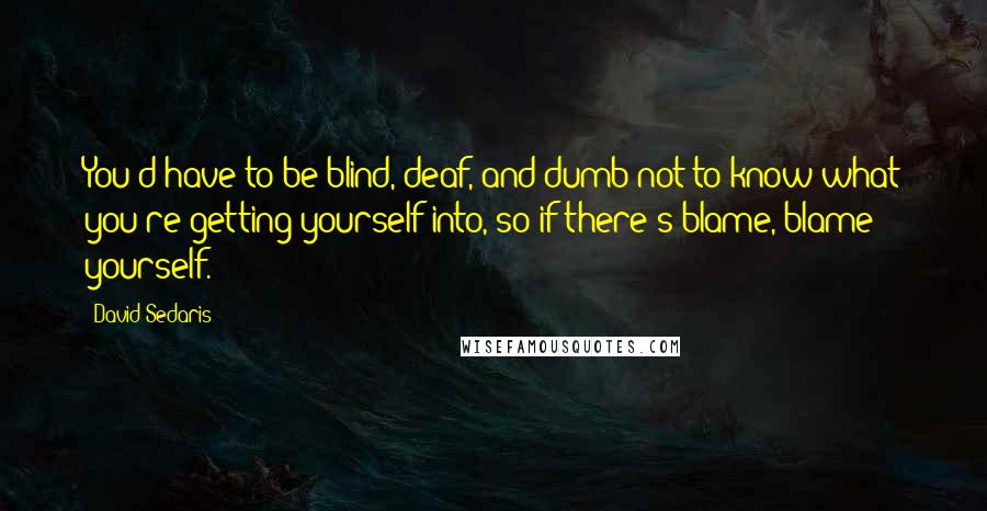 David Sedaris Quotes: You'd have to be blind, deaf, and dumb not to know what you're getting yourself into, so if there's blame, blame yourself.