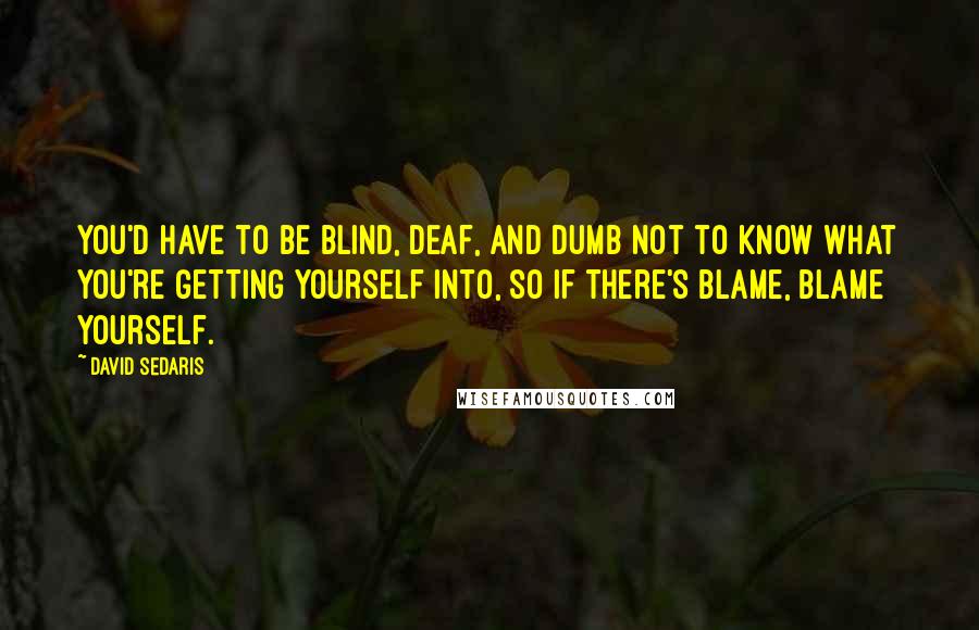 David Sedaris Quotes: You'd have to be blind, deaf, and dumb not to know what you're getting yourself into, so if there's blame, blame yourself.