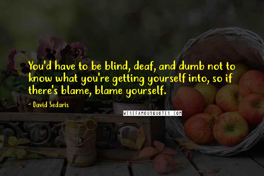 David Sedaris Quotes: You'd have to be blind, deaf, and dumb not to know what you're getting yourself into, so if there's blame, blame yourself.