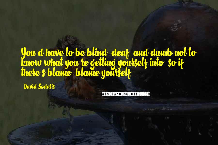 David Sedaris Quotes: You'd have to be blind, deaf, and dumb not to know what you're getting yourself into, so if there's blame, blame yourself.