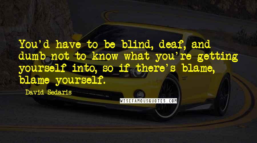 David Sedaris Quotes: You'd have to be blind, deaf, and dumb not to know what you're getting yourself into, so if there's blame, blame yourself.