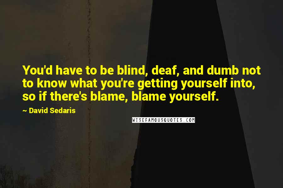 David Sedaris Quotes: You'd have to be blind, deaf, and dumb not to know what you're getting yourself into, so if there's blame, blame yourself.