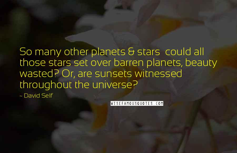 David Self Quotes: So many other planets & stars  could all those stars set over barren planets, beauty wasted? Or, are sunsets witnessed throughout the universe?