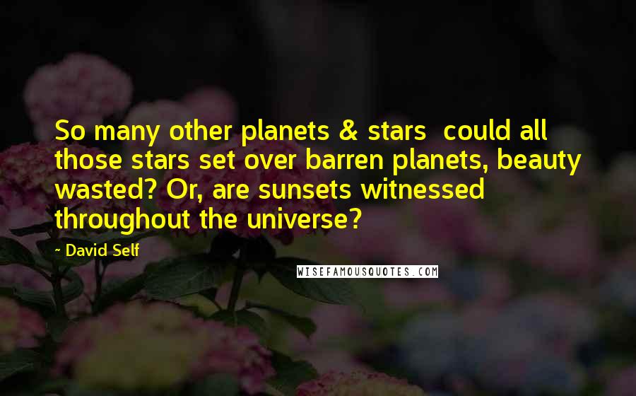 David Self Quotes: So many other planets & stars  could all those stars set over barren planets, beauty wasted? Or, are sunsets witnessed throughout the universe?