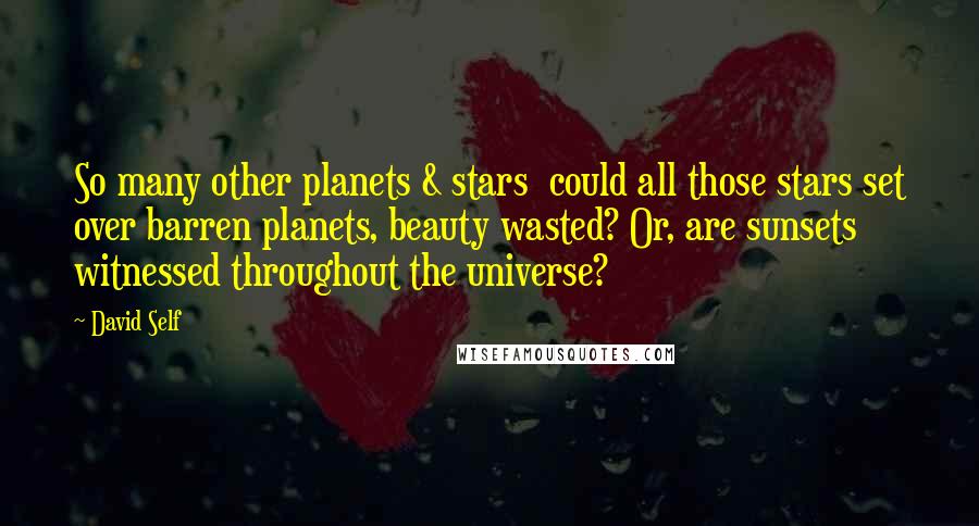 David Self Quotes: So many other planets & stars  could all those stars set over barren planets, beauty wasted? Or, are sunsets witnessed throughout the universe?