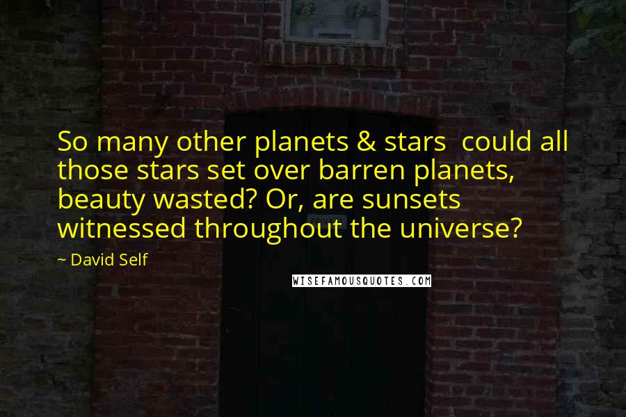 David Self Quotes: So many other planets & stars  could all those stars set over barren planets, beauty wasted? Or, are sunsets witnessed throughout the universe?