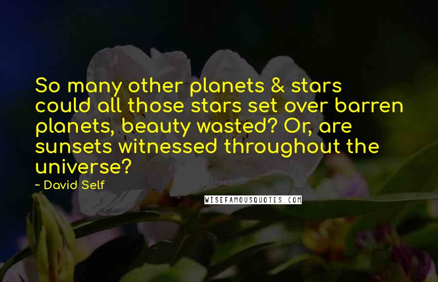 David Self Quotes: So many other planets & stars  could all those stars set over barren planets, beauty wasted? Or, are sunsets witnessed throughout the universe?