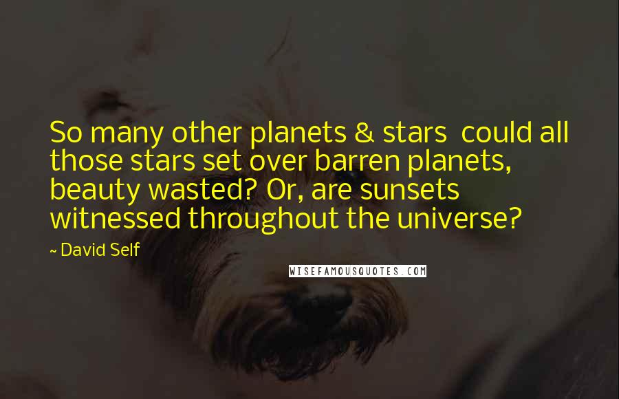 David Self Quotes: So many other planets & stars  could all those stars set over barren planets, beauty wasted? Or, are sunsets witnessed throughout the universe?