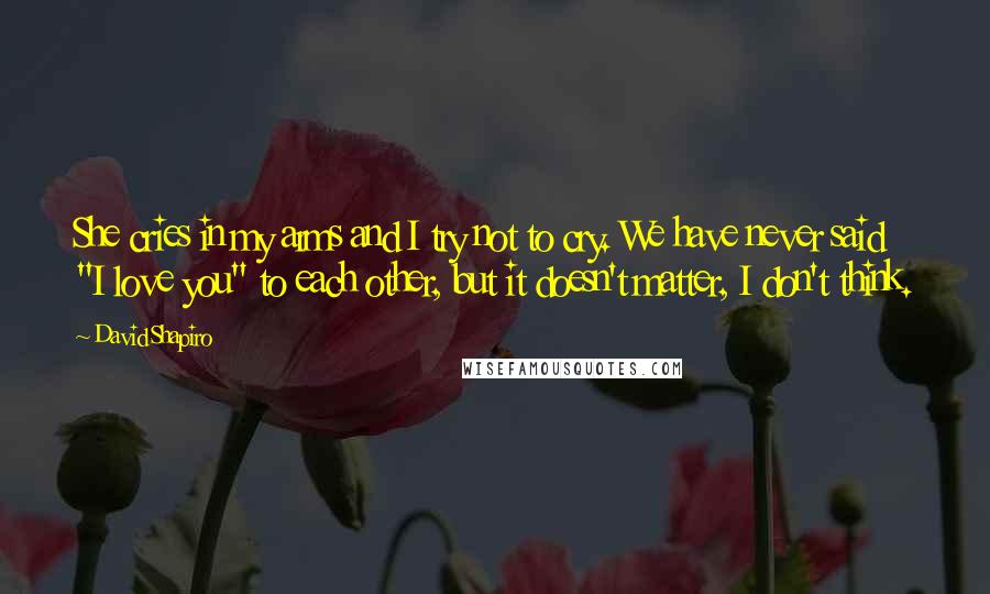 David Shapiro Quotes: She cries in my arms and I try not to cry. We have never said "I love you" to each other, but it doesn't matter, I don't think.