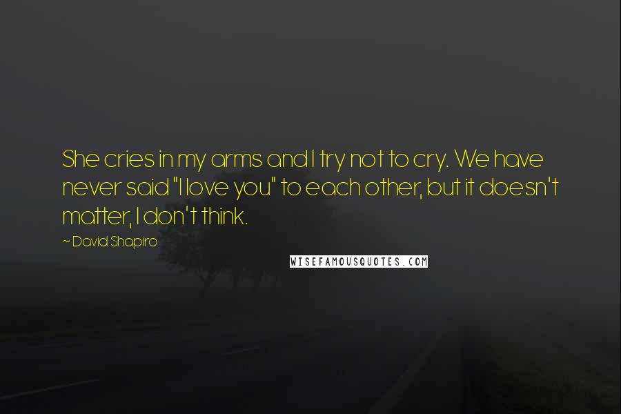 David Shapiro Quotes: She cries in my arms and I try not to cry. We have never said "I love you" to each other, but it doesn't matter, I don't think.