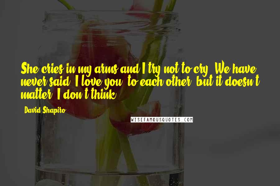 David Shapiro Quotes: She cries in my arms and I try not to cry. We have never said "I love you" to each other, but it doesn't matter, I don't think.