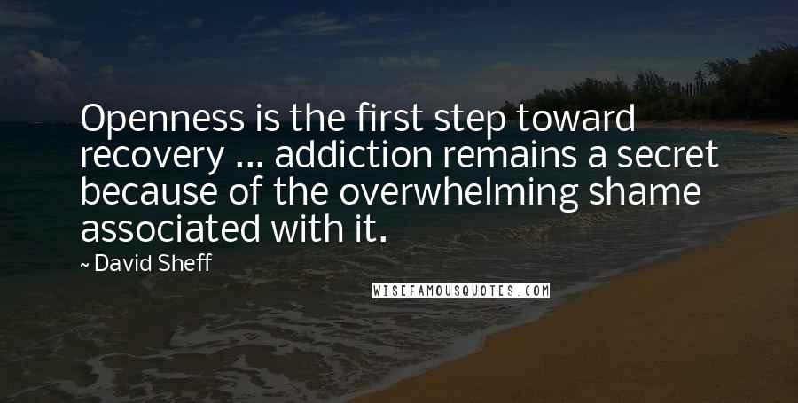 David Sheff Quotes: Openness is the first step toward recovery ... addiction remains a secret because of the overwhelming shame associated with it.