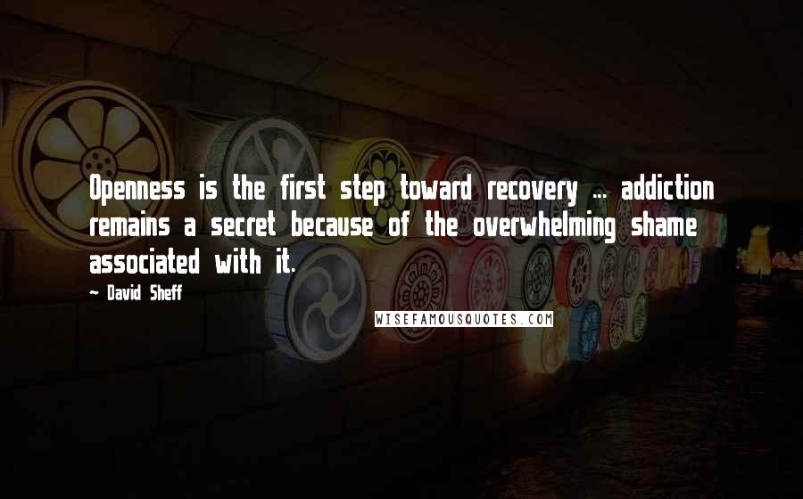 David Sheff Quotes: Openness is the first step toward recovery ... addiction remains a secret because of the overwhelming shame associated with it.