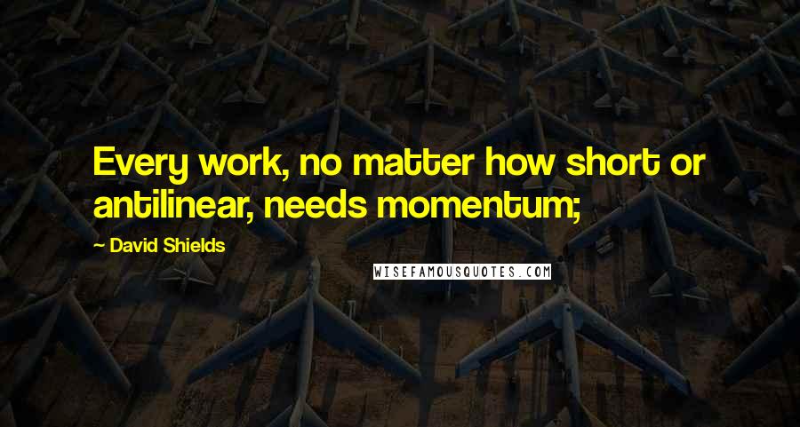 David Shields Quotes: Every work, no matter how short or antilinear, needs momentum;