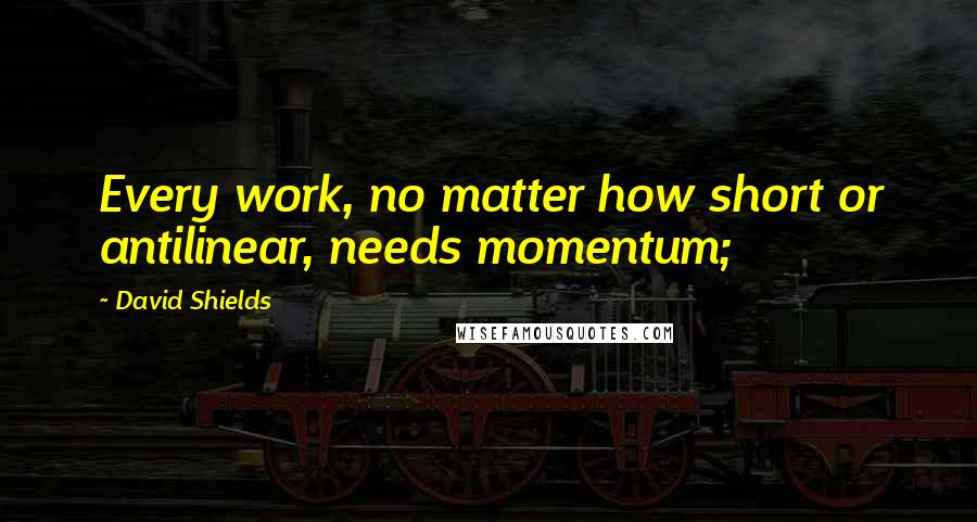 David Shields Quotes: Every work, no matter how short or antilinear, needs momentum;