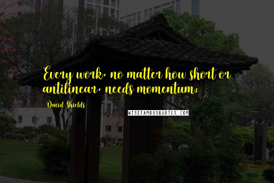 David Shields Quotes: Every work, no matter how short or antilinear, needs momentum;