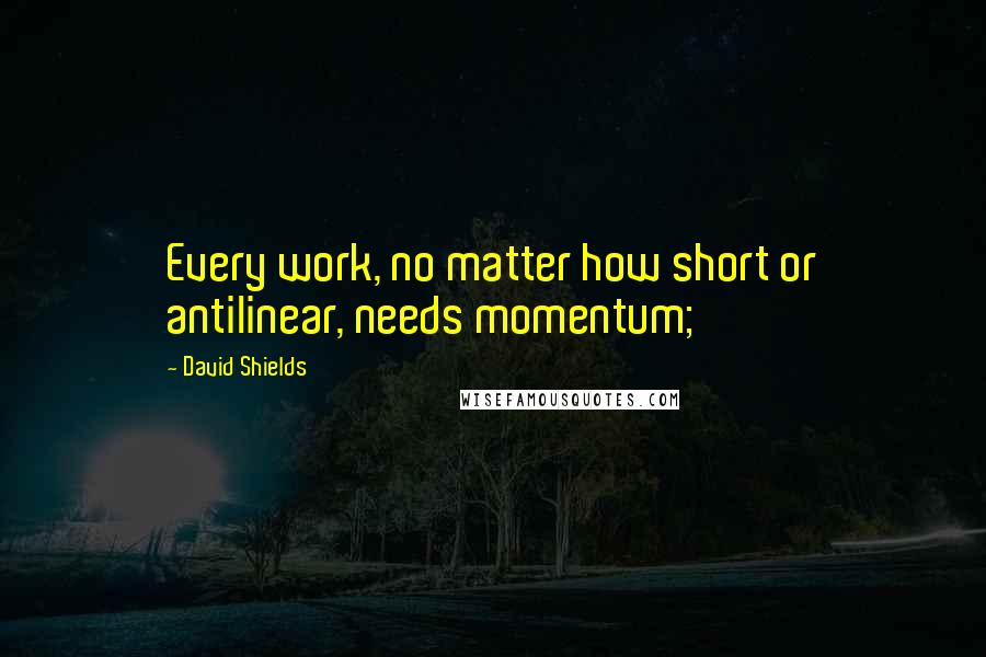 David Shields Quotes: Every work, no matter how short or antilinear, needs momentum;