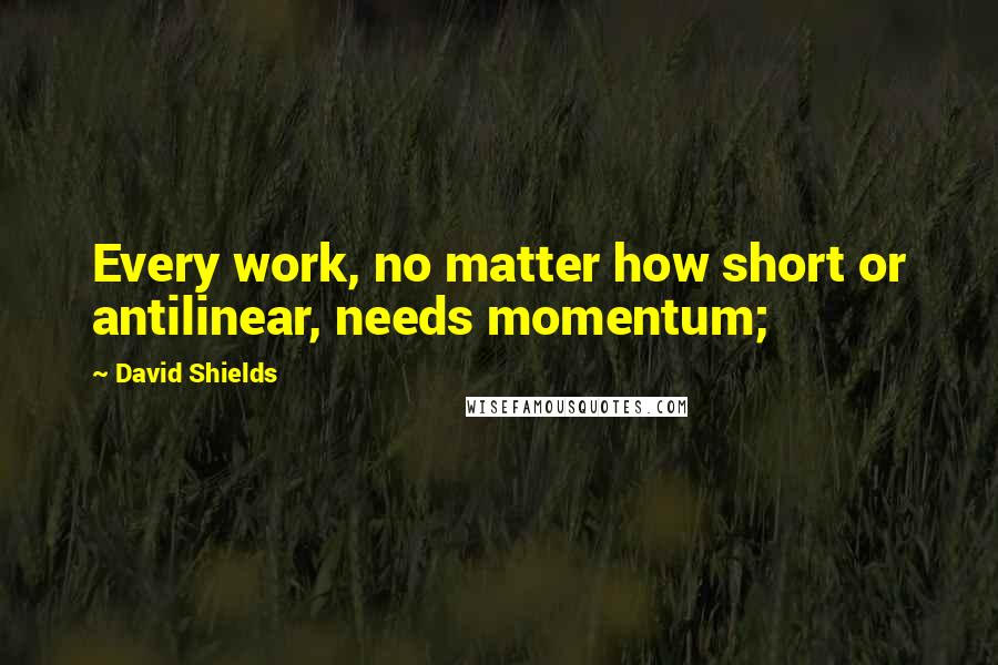 David Shields Quotes: Every work, no matter how short or antilinear, needs momentum;