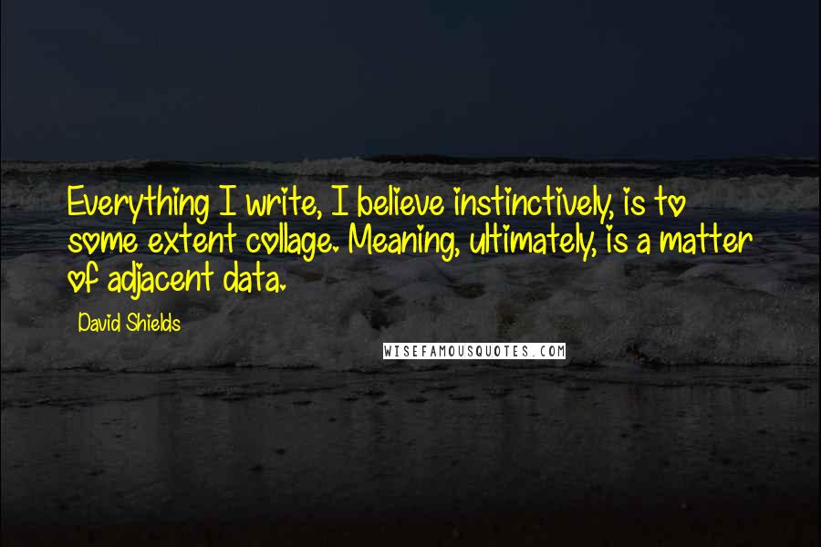 David Shields Quotes: Everything I write, I believe instinctively, is to some extent collage. Meaning, ultimately, is a matter of adjacent data.