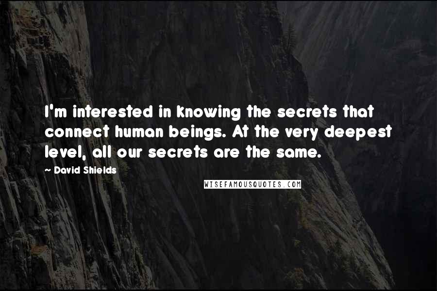 David Shields Quotes: I'm interested in knowing the secrets that connect human beings. At the very deepest level, all our secrets are the same.