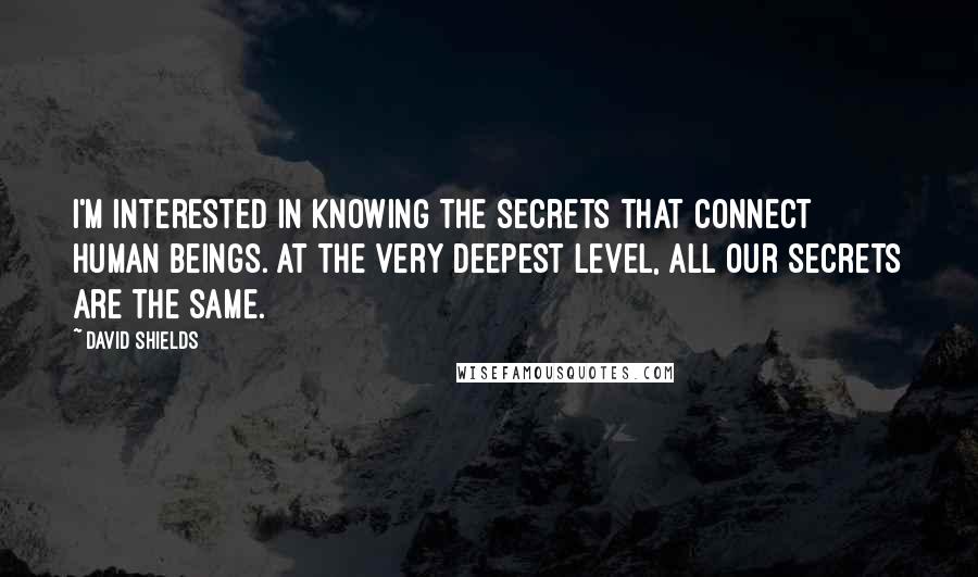 David Shields Quotes: I'm interested in knowing the secrets that connect human beings. At the very deepest level, all our secrets are the same.