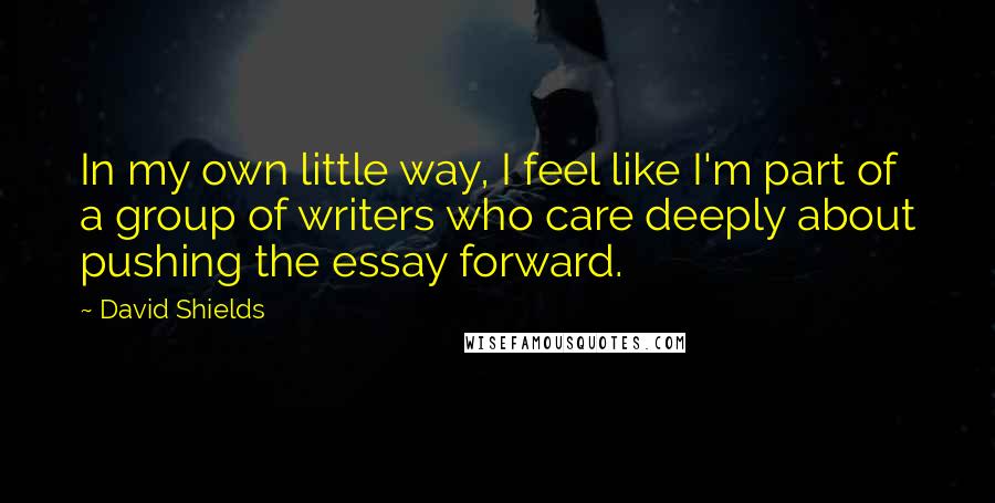 David Shields Quotes: In my own little way, I feel like I'm part of a group of writers who care deeply about pushing the essay forward.