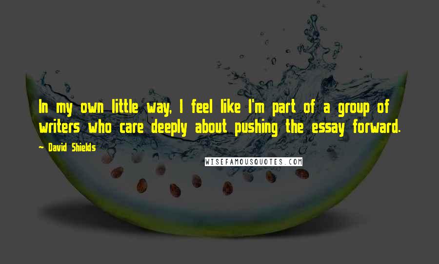 David Shields Quotes: In my own little way, I feel like I'm part of a group of writers who care deeply about pushing the essay forward.