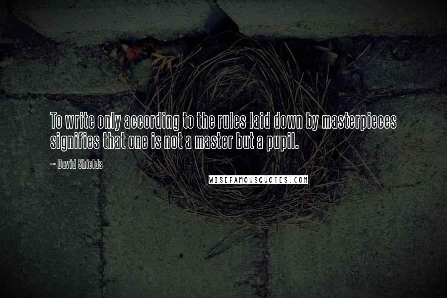 David Shields Quotes: To write only according to the rules laid down by masterpieces signifies that one is not a master but a pupil.