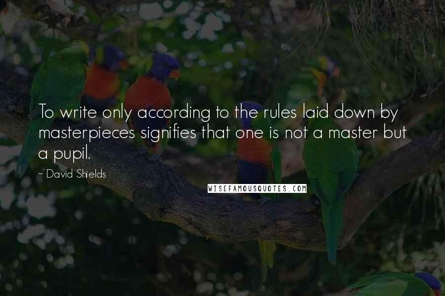 David Shields Quotes: To write only according to the rules laid down by masterpieces signifies that one is not a master but a pupil.