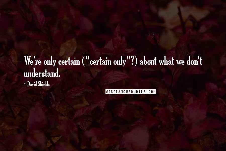 David Shields Quotes: We're only certain ("certain only"?) about what we don't understand.