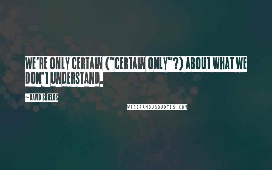 David Shields Quotes: We're only certain ("certain only"?) about what we don't understand.