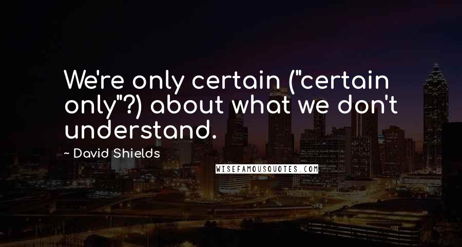 David Shields Quotes: We're only certain ("certain only"?) about what we don't understand.