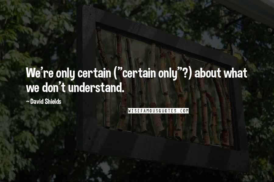 David Shields Quotes: We're only certain ("certain only"?) about what we don't understand.