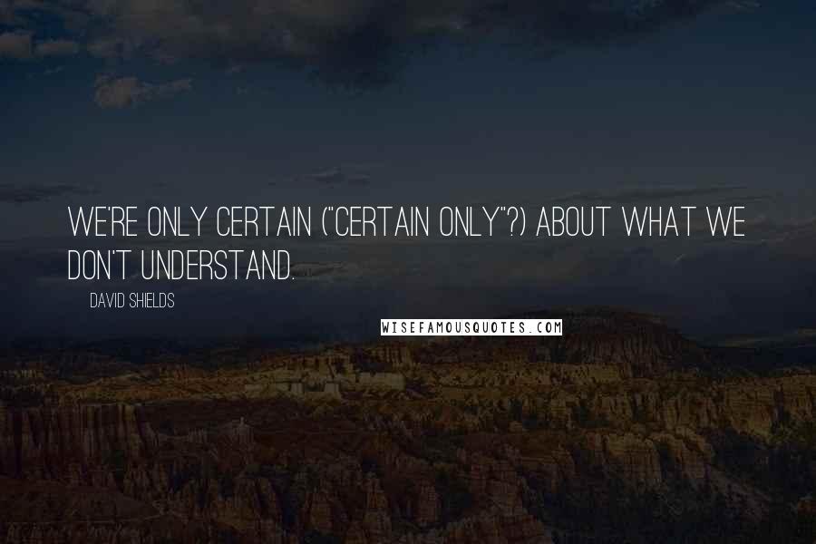 David Shields Quotes: We're only certain ("certain only"?) about what we don't understand.