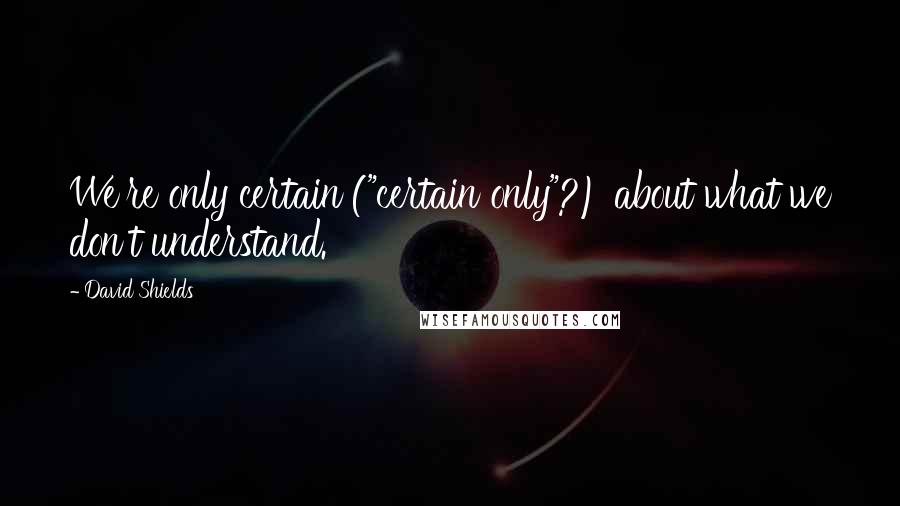 David Shields Quotes: We're only certain ("certain only"?) about what we don't understand.