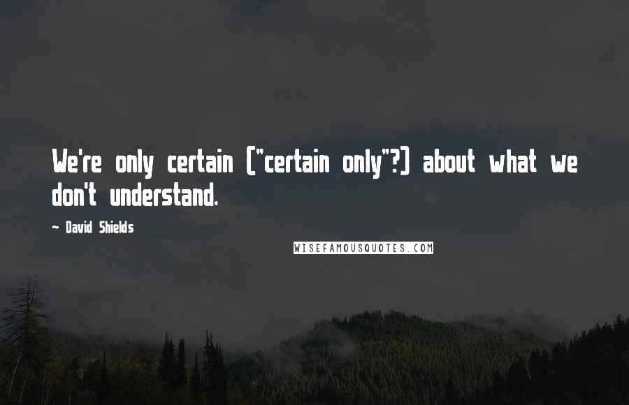 David Shields Quotes: We're only certain ("certain only"?) about what we don't understand.