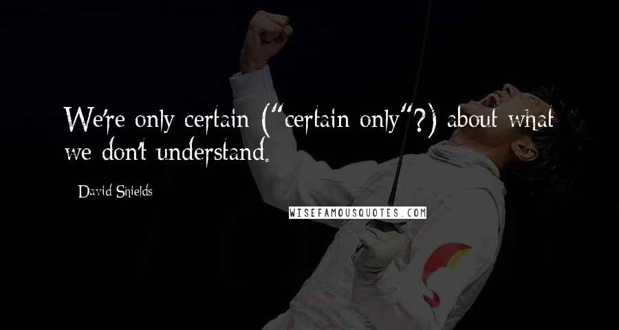 David Shields Quotes: We're only certain ("certain only"?) about what we don't understand.