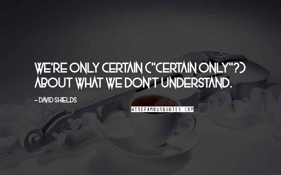 David Shields Quotes: We're only certain ("certain only"?) about what we don't understand.