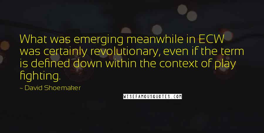 David Shoemaker Quotes: What was emerging meanwhile in ECW was certainly revolutionary, even if the term is defined down within the context of play fighting.