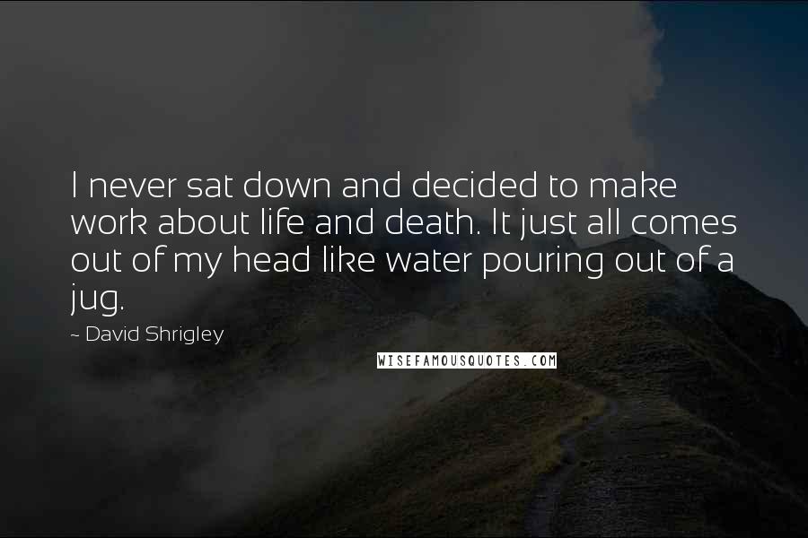 David Shrigley Quotes: I never sat down and decided to make work about life and death. It just all comes out of my head like water pouring out of a jug.