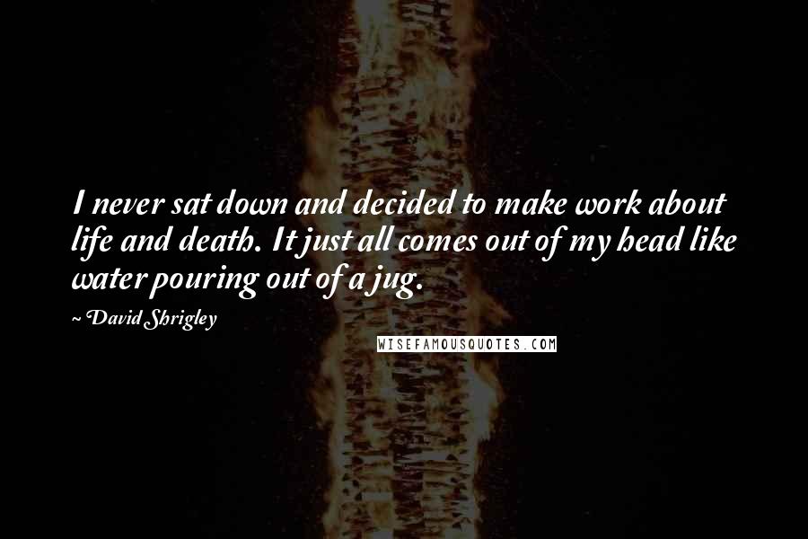 David Shrigley Quotes: I never sat down and decided to make work about life and death. It just all comes out of my head like water pouring out of a jug.