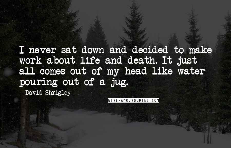 David Shrigley Quotes: I never sat down and decided to make work about life and death. It just all comes out of my head like water pouring out of a jug.