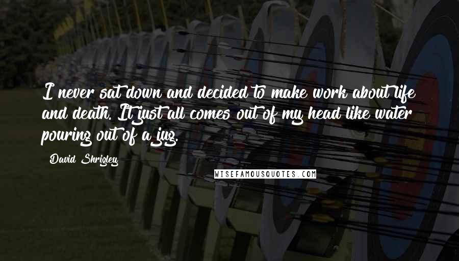 David Shrigley Quotes: I never sat down and decided to make work about life and death. It just all comes out of my head like water pouring out of a jug.