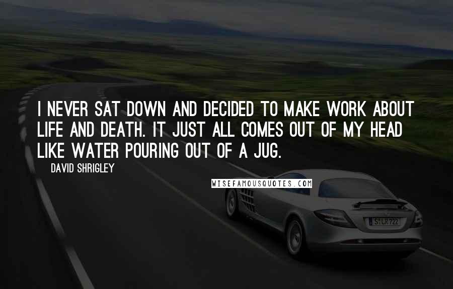 David Shrigley Quotes: I never sat down and decided to make work about life and death. It just all comes out of my head like water pouring out of a jug.