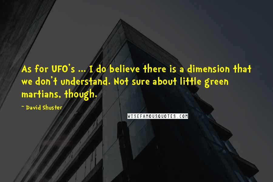 David Shuster Quotes: As for UFO's ... I do believe there is a dimension that we don't understand. Not sure about little green martians, though.