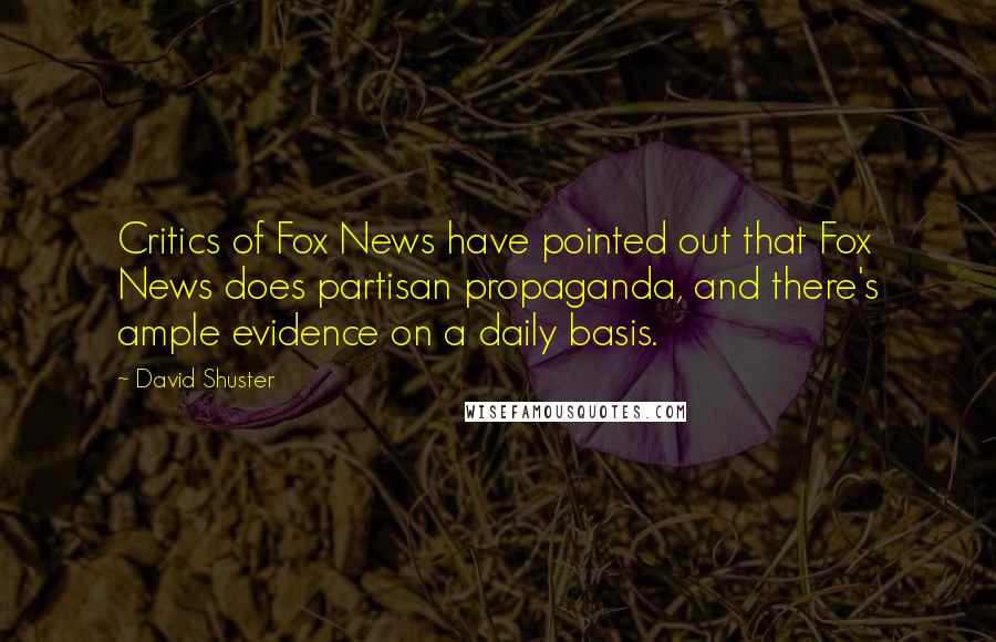 David Shuster Quotes: Critics of Fox News have pointed out that Fox News does partisan propaganda, and there's ample evidence on a daily basis.