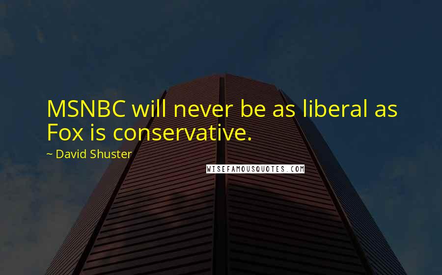 David Shuster Quotes: MSNBC will never be as liberal as Fox is conservative.