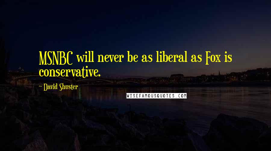 David Shuster Quotes: MSNBC will never be as liberal as Fox is conservative.